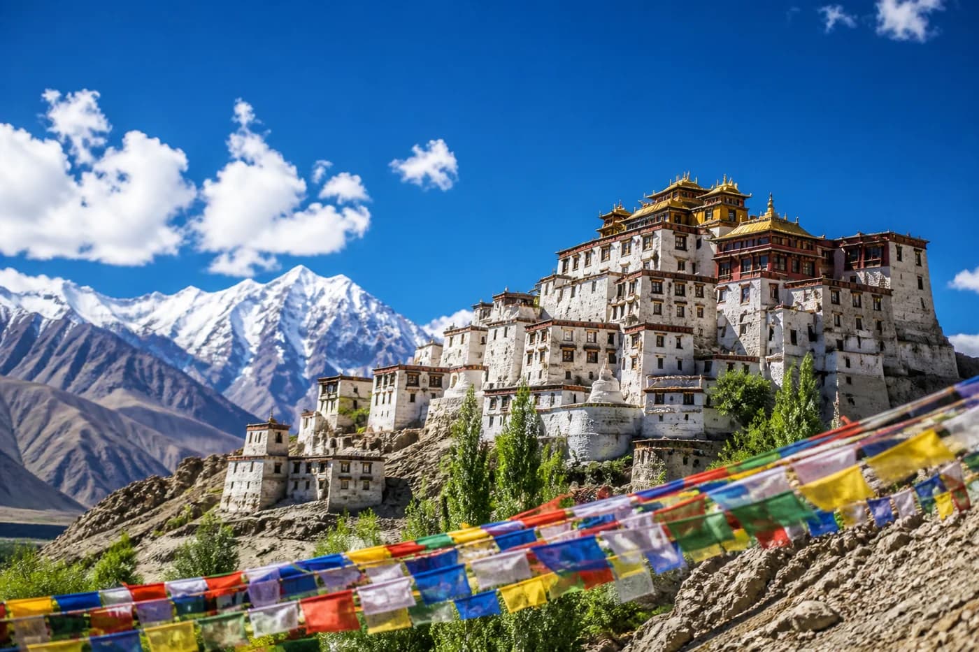 A Himalayan monastery overlooking the Ladakh mountains