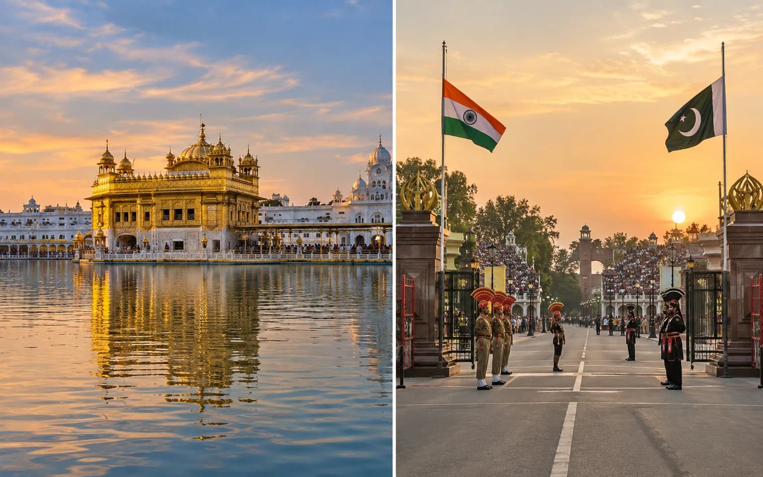 Golden Temple in Amritsar and the ceremonial Wagah border setting